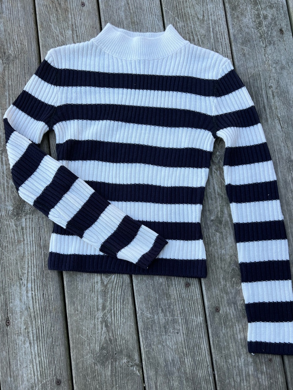 H&M DIVIDED STRIPED RIBBED MOCK NECK SWEATER